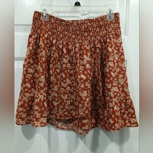 NATURAL LIFE A-Line Skirt - Rust and Cream Floral